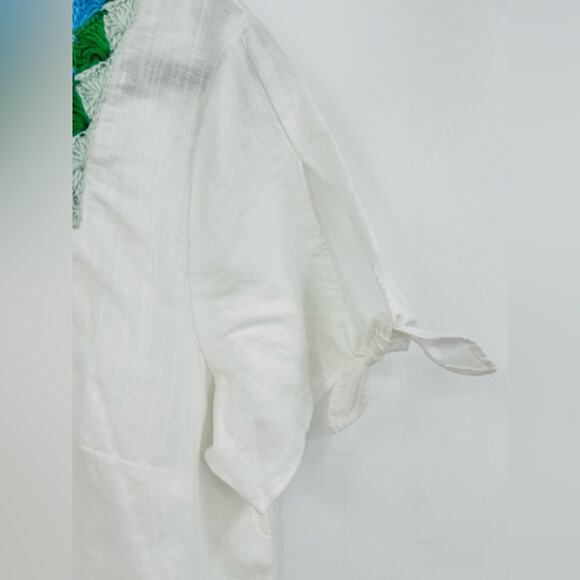 🆕 NWT Talbots Crochet Trim Linen Top Blouse Square Neck Bow Tie Sleeve Medium - Picture 9 of 16